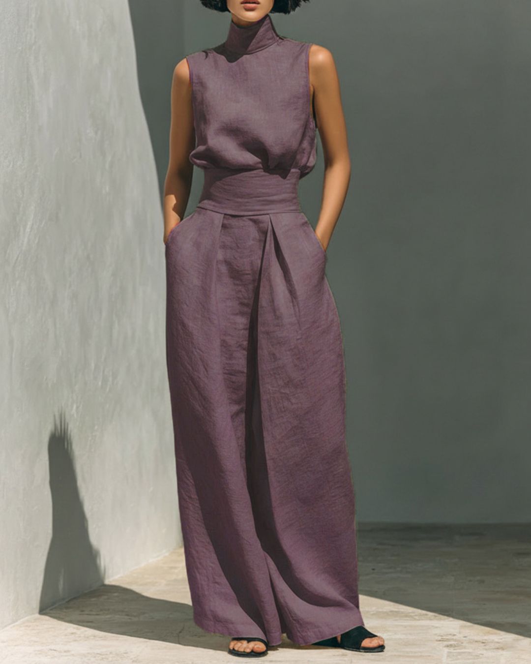 Willluxe® Sleeveless Top Wide Leg Pants Minimalist Two-Piece Outfit