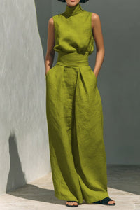 Willluxe® Sleeveless Top Wide Leg Pants Minimalist Two-Piece Outfit