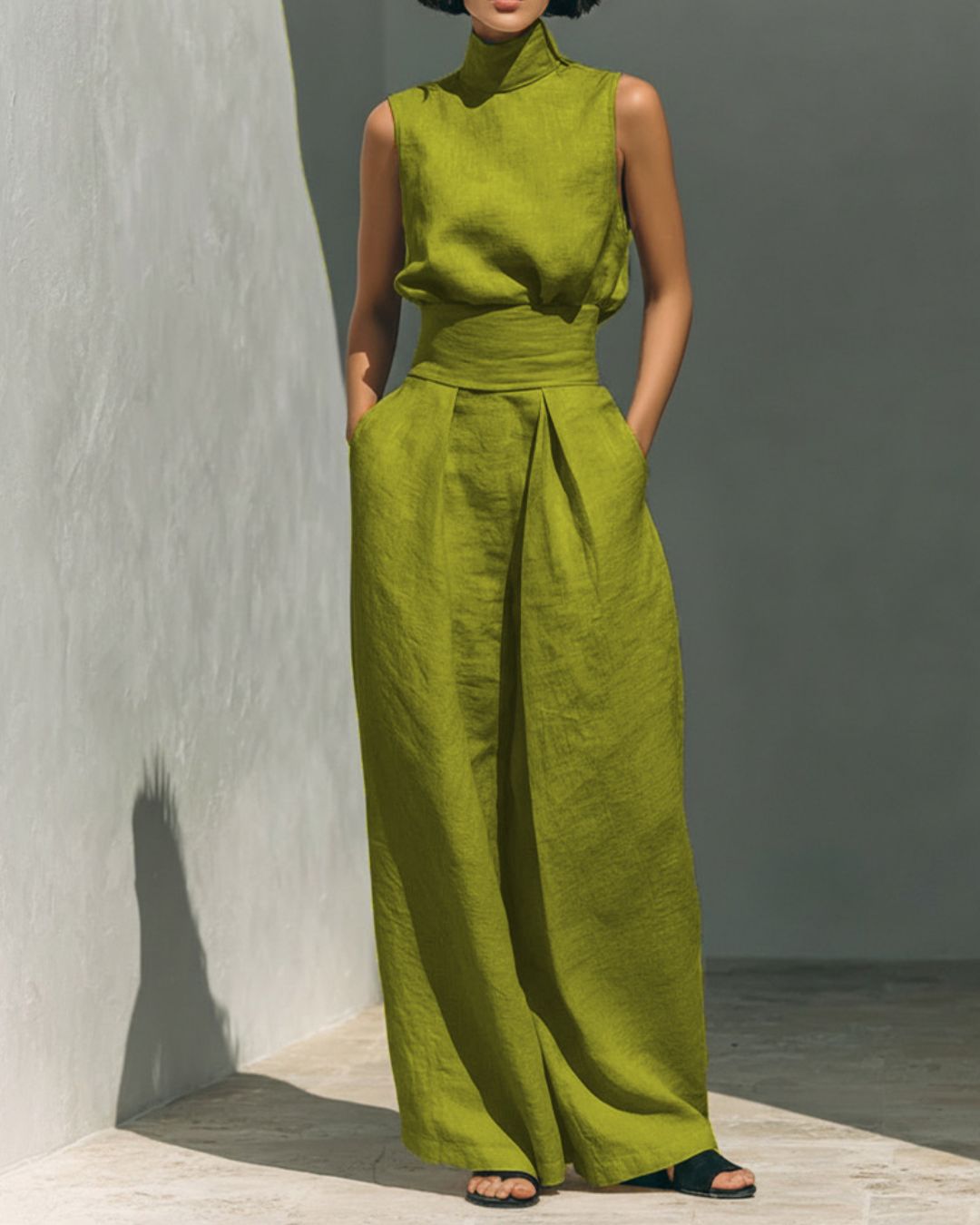 Willluxe® Sleeveless Top Wide Leg Pants Minimalist Two-Piece Outfit
