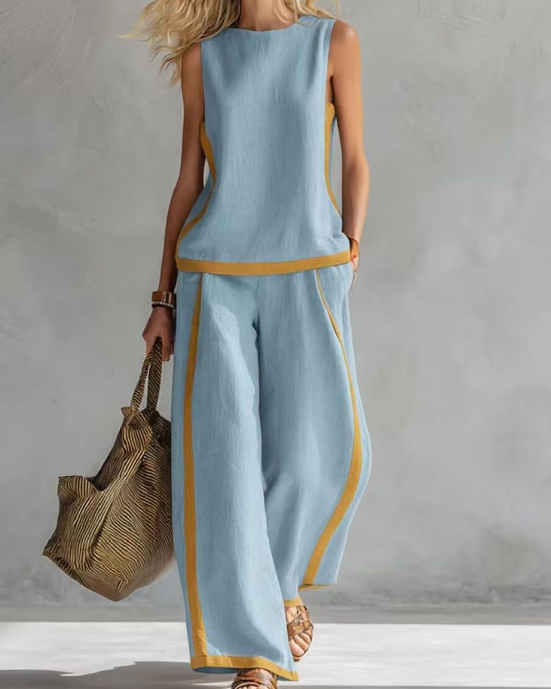 Willluxe® Sleeveless Contrast Trim Top Wide Leg Pants Set Breezy Summer Outfit