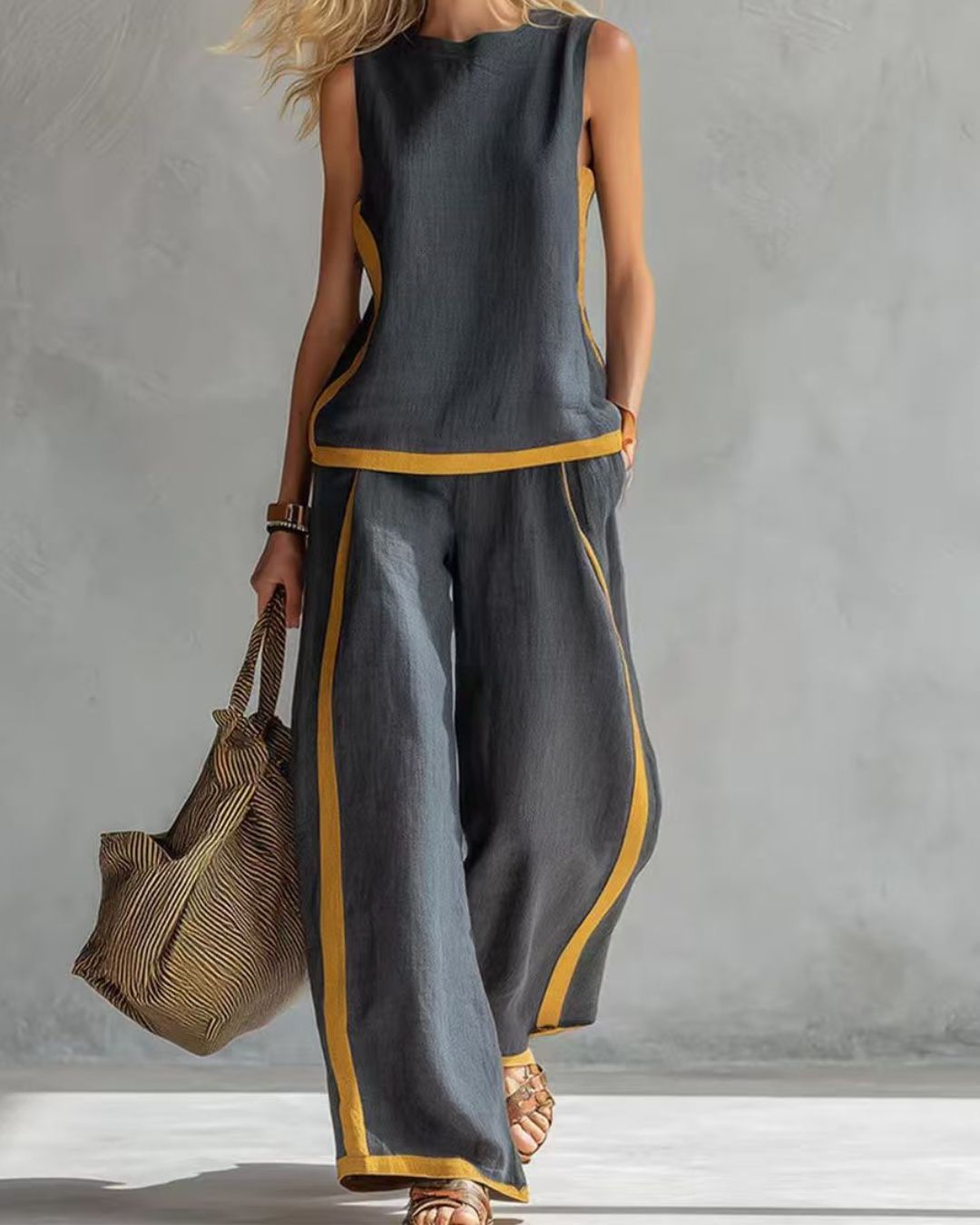 Willluxe® Sleeveless Contrast Trim Top Wide Leg Pants Set Breezy Summer Outfit