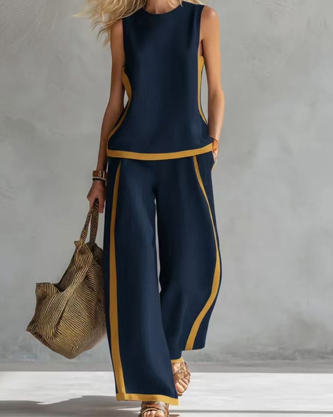 Willluxe® Sleeveless Contrast Trim Top Wide Leg Pants Set Breezy Summer Outfit