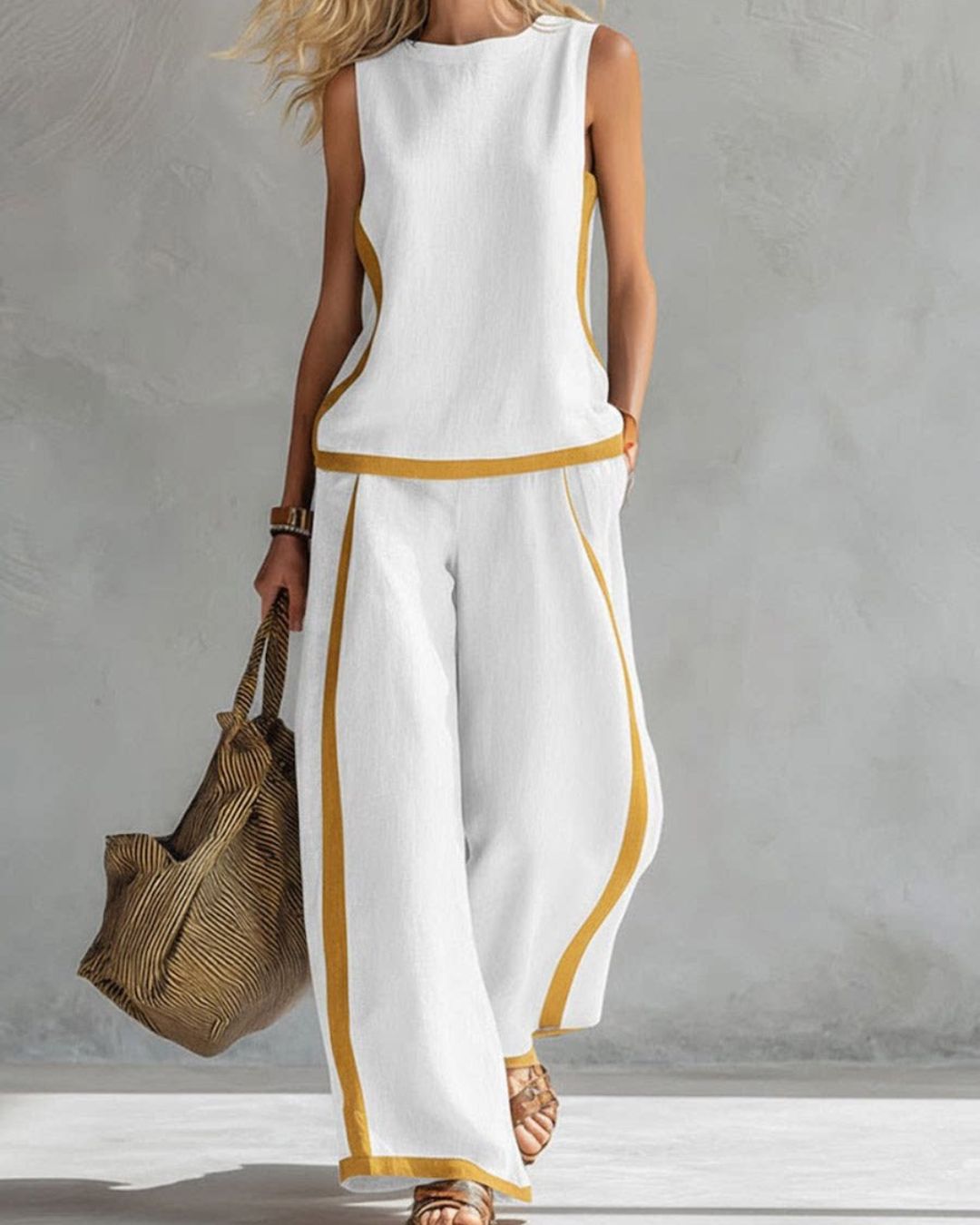 Willluxe® Sleeveless Contrast Trim Top Wide Leg Pants Set Breezy Summer Outfit