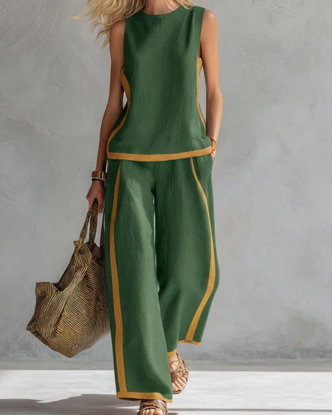 Willluxe® Sleeveless Contrast Trim Top Wide Leg Pants Set Breezy Summer Outfit