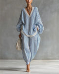 Willluxe® Striped Lace Trim Oversized Two-Piece Set Boho Coastal Chic Outfit