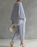 Willluxe® Striped Lace Trim Oversized Two-Piece Set Boho Coastal Chic Outfit
