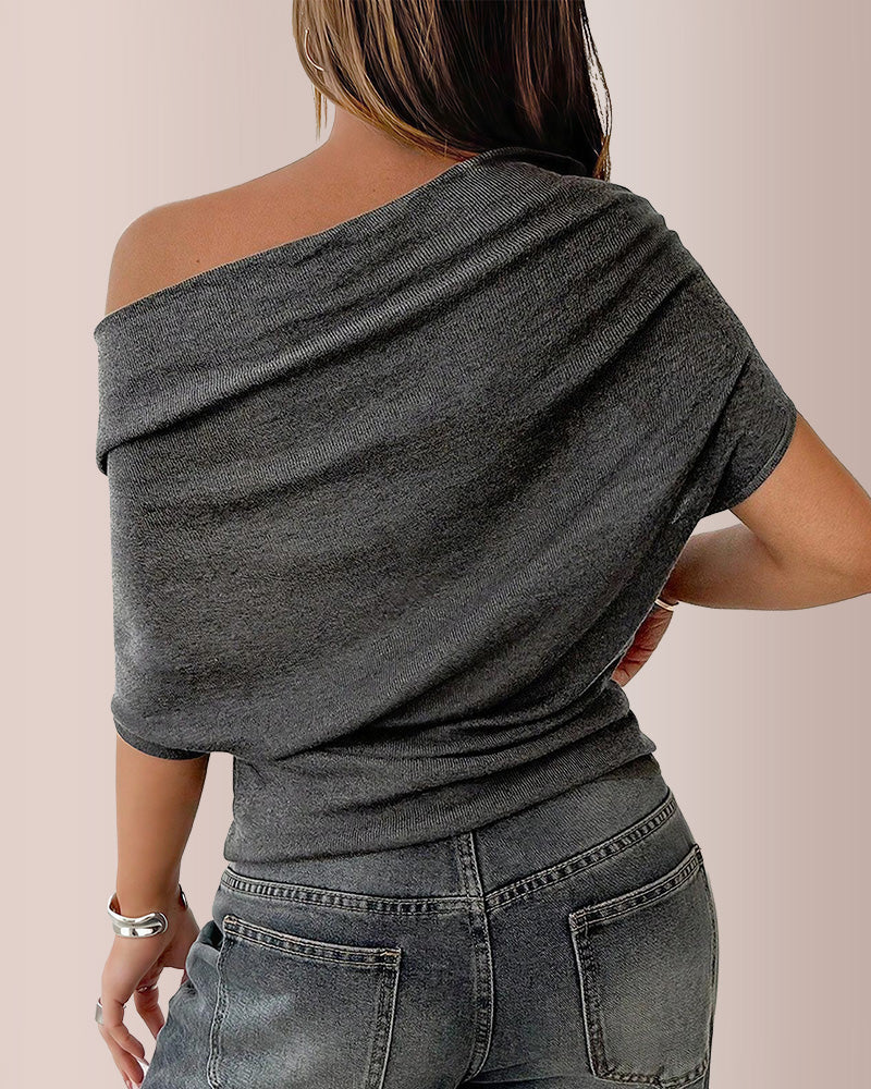 Willluxe® Slouchy One-Shoulder Ruched Batwing T-Shirt