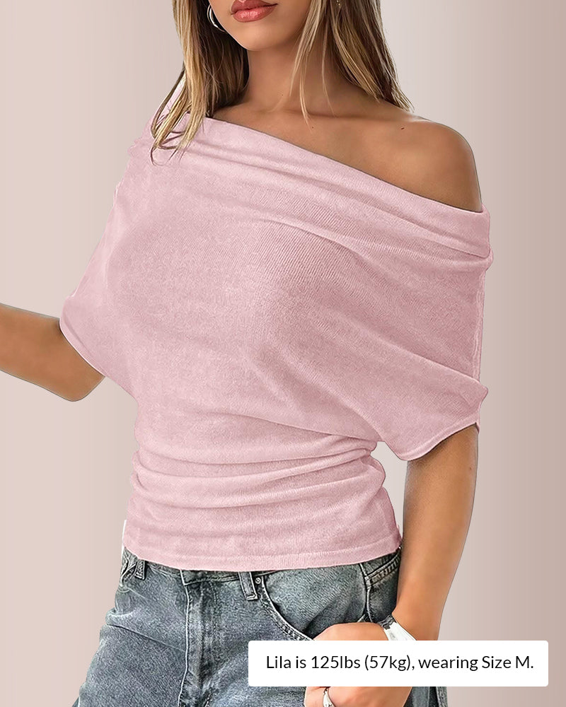 Willluxe® Slouchy One-Shoulder Ruched Batwing T-Shirt