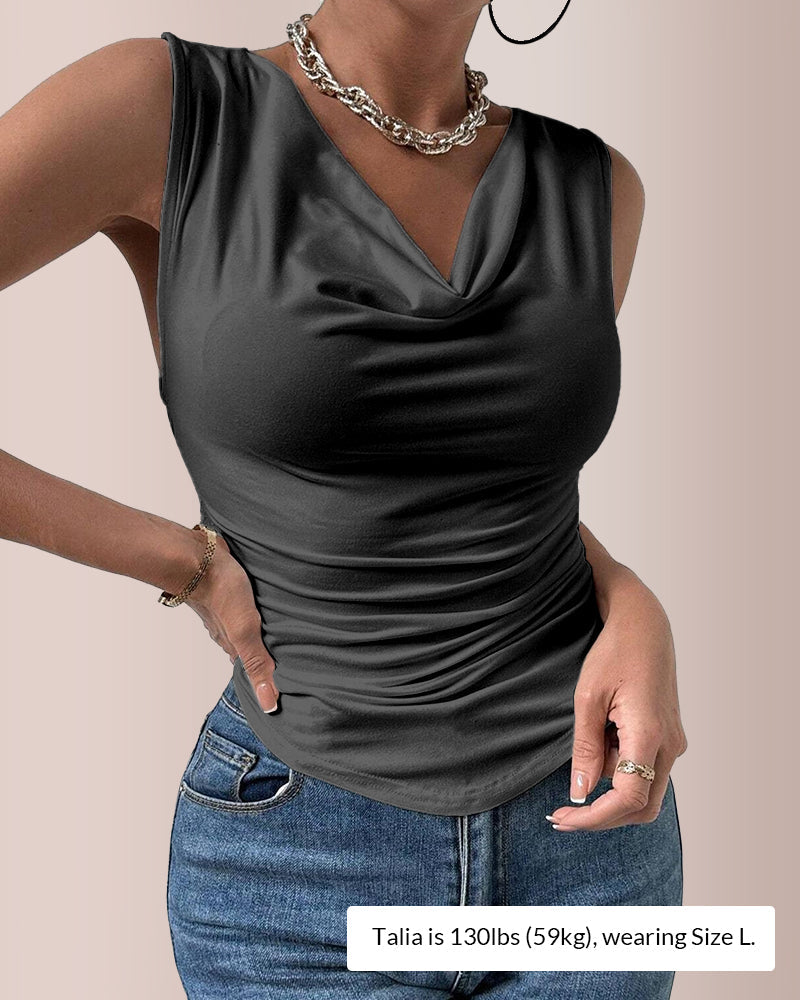 Willluxe® Ruched Ruffle Trim Sleeveless Top