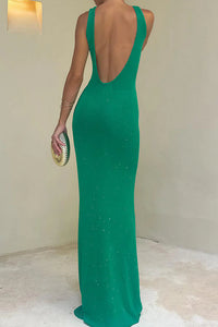 Willluxe® Shimmer Open Back Knit Maxi Dress