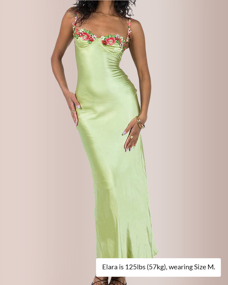Willluxe® Floral Embroidered Satin Slip Maxi Dress