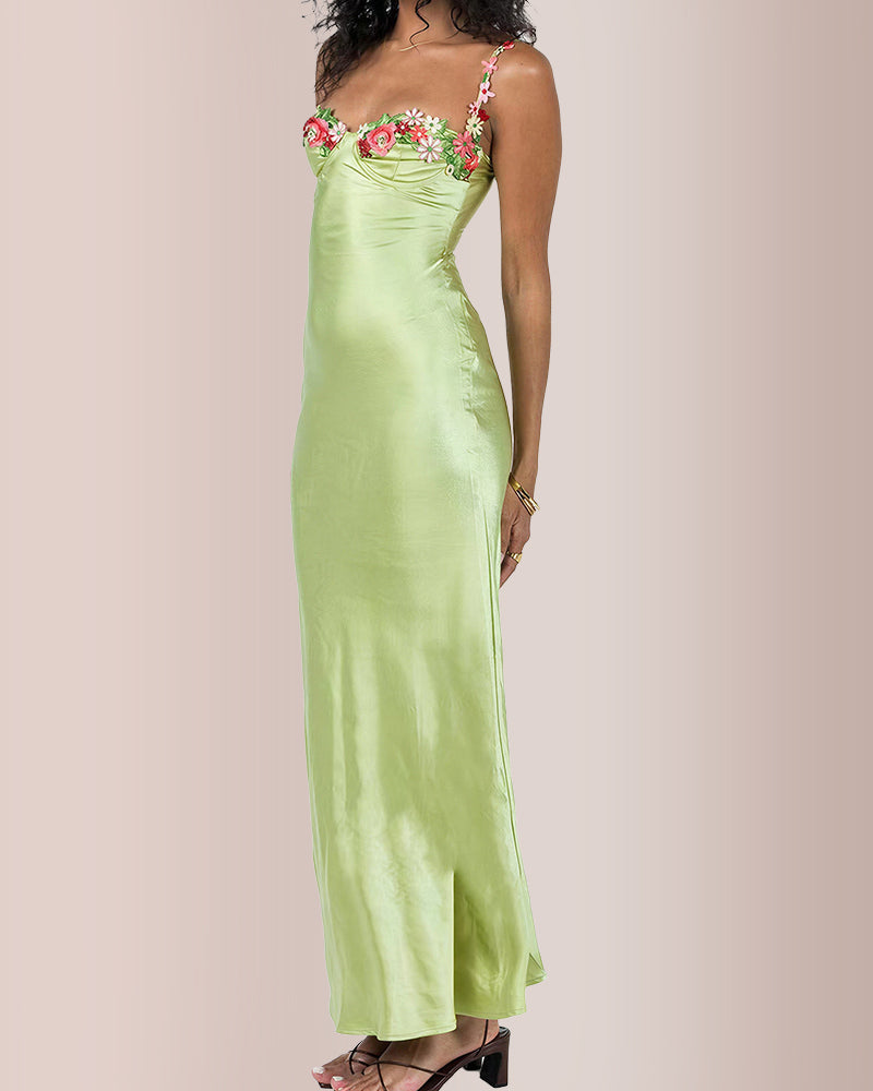 Willluxe® Floral Embroidered Satin Slip Maxi Dress