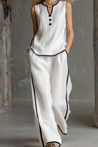 Willluxe® Contrast Edge Sleeveless V-Neck Top & Wide-Leg Pants Set