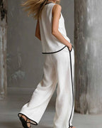 Willluxe® Contrast Edge Sleeveless V-Neck Top & Wide-Leg Pants Set