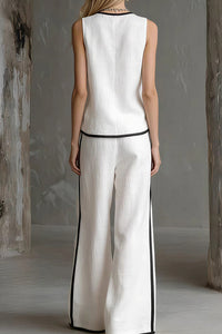 Willluxe® Contrast Edge Sleeveless V-Neck Top & Wide-Leg Pants Set
