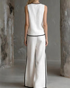 Willluxe® Contrast Edge Sleeveless V-Neck Top & Wide-Leg Pants Set