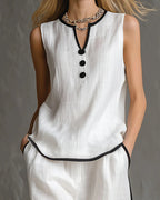 Willluxe® Contrast Edge Sleeveless V-Neck Top & Wide-Leg Pants Set