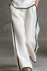 Willluxe® Contrast Edge Sleeveless V-Neck Top & Wide-Leg Pants Set
