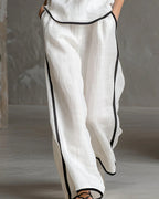 Willluxe® Contrast Edge Sleeveless V-Neck Top & Wide-Leg Pants Set