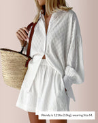 Willluxe® Effortless Textured Puff Sleeve Shirt & Shorts Lounge Set