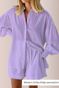 Willluxe® Effortless Textured Puff Sleeve Shirt & Shorts Lounge Set