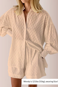 Willluxe® Effortless Textured Puff Sleeve Shirt & Shorts Lounge Set