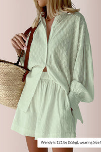 Willluxe® Effortless Textured Puff Sleeve Shirt & Shorts Lounge Set