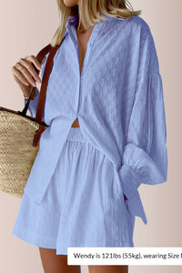 Willluxe® Effortless Textured Puff Sleeve Shirt & Shorts Lounge Set