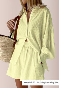 Willluxe® Effortless Textured Puff Sleeve Shirt & Shorts Lounge Set