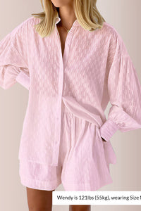 Willluxe® Effortless Textured Puff Sleeve Shirt & Shorts Lounge Set