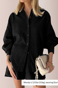 Willluxe® Effortless Textured Puff Sleeve Shirt & Shorts Lounge Set