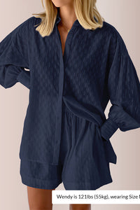 Willluxe® Effortless Textured Puff Sleeve Shirt & Shorts Lounge Set