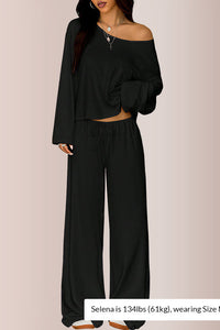 Willluxe® Slouchy Off-Shoulder Crop Top & Wide Leg Lounge Set