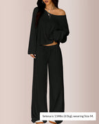 Willluxe® Slouchy Off-Shoulder Crop Top & Wide Leg Lounge Set