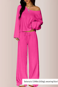 Willluxe® Slouchy Off-Shoulder Crop Top & Wide Leg Lounge Set