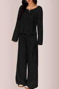 Willluxe® Slouchy Off-Shoulder Crop Top & Wide Leg Lounge Set