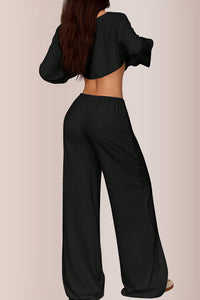 Willluxe® Slouchy Off-Shoulder Crop Top & Wide Leg Lounge Set