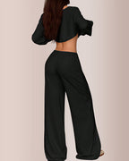 Willluxe® Slouchy Off-Shoulder Crop Top & Wide Leg Lounge Set