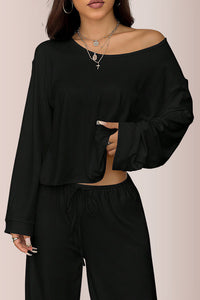 Willluxe® Slouchy Off-Shoulder Crop Top & Wide Leg Lounge Set