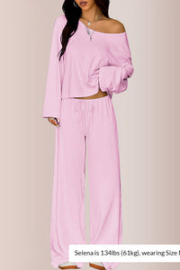 Willluxe® Slouchy Off-Shoulder Crop Top & Wide Leg Lounge Set