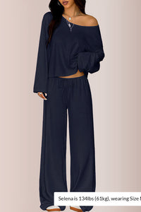 Willluxe® Slouchy Off-Shoulder Crop Top & Wide Leg Lounge Set