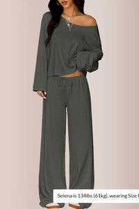 Willluxe® Slouchy Off-Shoulder Crop Top & Wide Leg Lounge Set