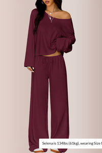 Willluxe® Slouchy Off-Shoulder Crop Top & Wide Leg Lounge Set