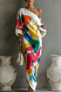 Willluxe® One-Shoulder Abstract Print Maxi Dress