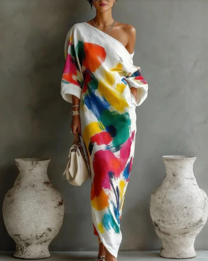 Willluxe® One-Shoulder Abstract Print Maxi Dress