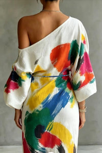 Willluxe® One-Shoulder Abstract Print Maxi Dress