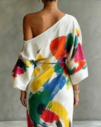 Willluxe® One-Shoulder Abstract Print Maxi Dress