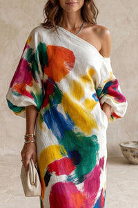 Willluxe® One-Shoulder Abstract Print Maxi Dress