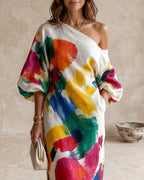 Willluxe® One-Shoulder Abstract Print Maxi Dress