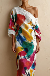 Willluxe® One-Shoulder Abstract Print Maxi Dress